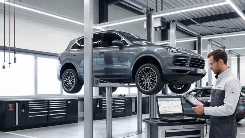 Калибровка пневмоподвески Porsche Cayenne на подъемнике