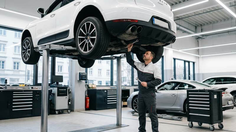 Техническое обслуживание Porsche Macan на подъемнике